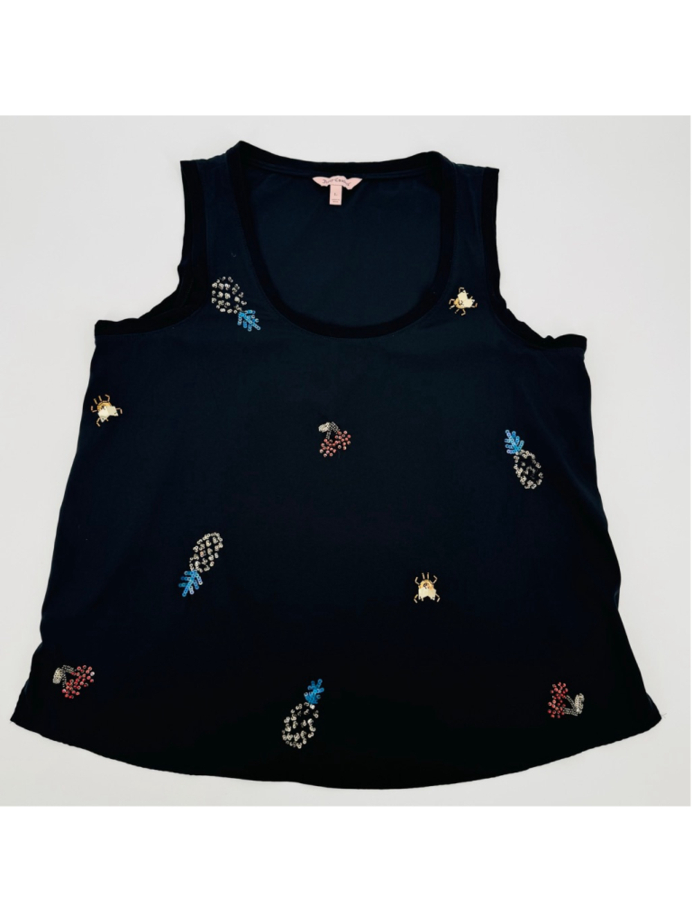 NWT Juicy Couture Black Sequin Embellished Tank Top L Fruit Beetles